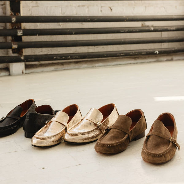 coast loafer slim vintage suede loafer boat shoe moccasin moss taupe buckle silver black leopard