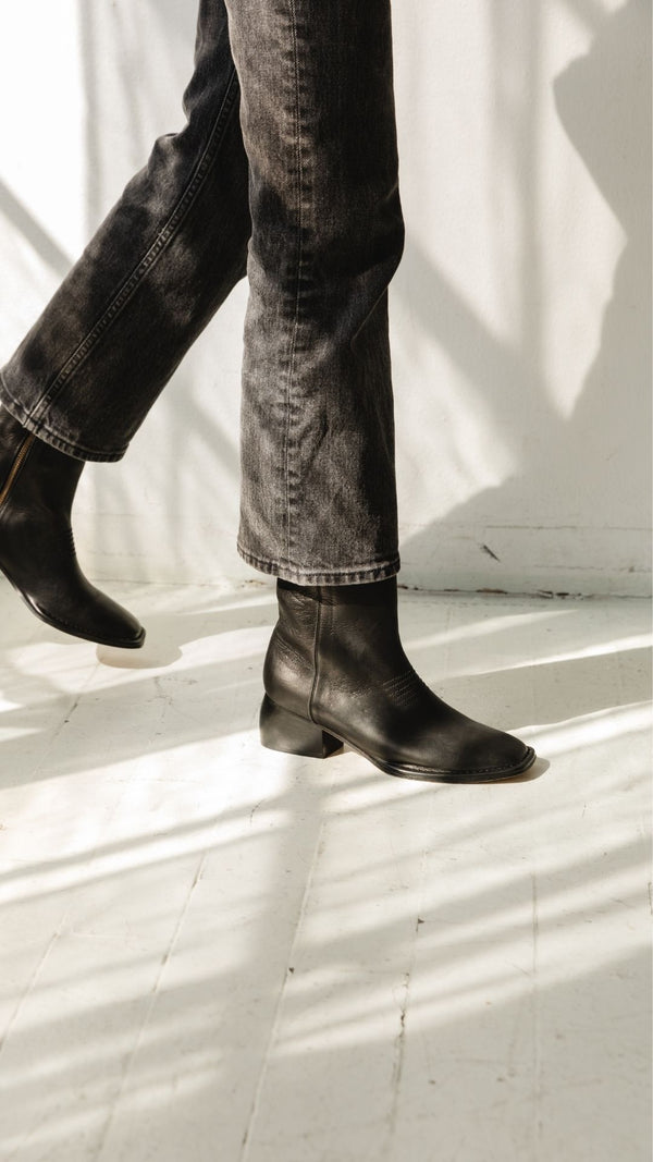 west boot taupe tumbled black leather block heel western square toe mid boot toe shape