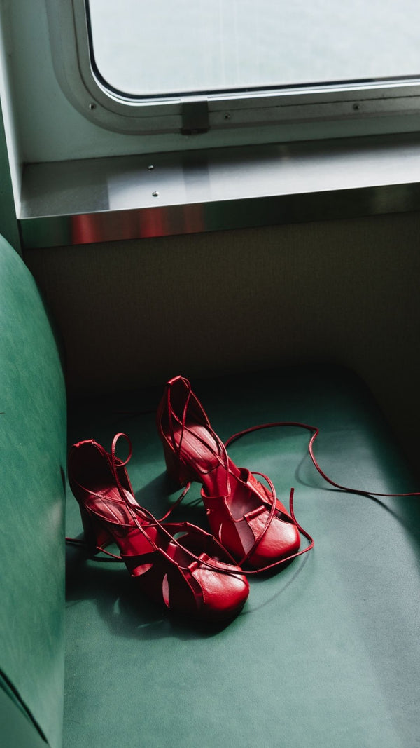 demi lace up red leather heel bow tie cage ghillie