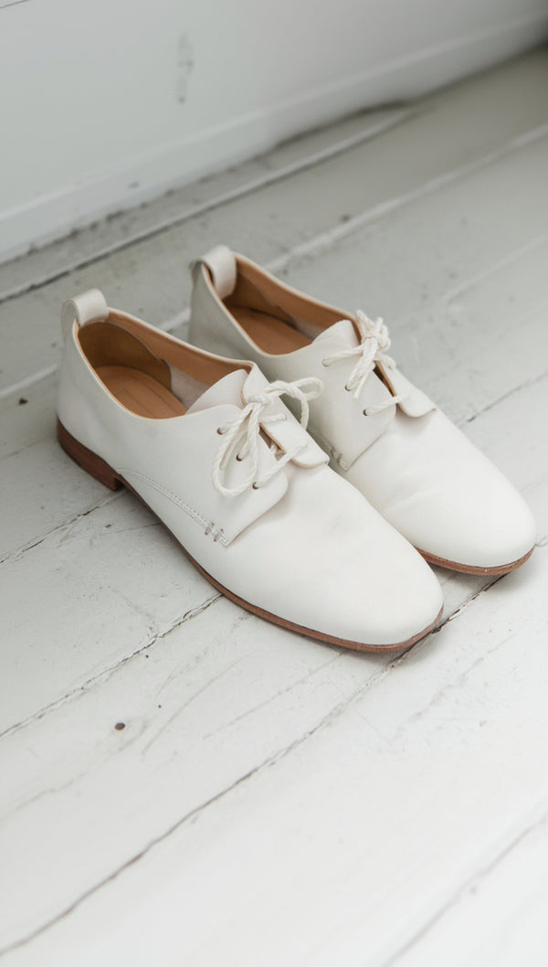 white leather oxford lace up derby glove flat ballerina small sneaker