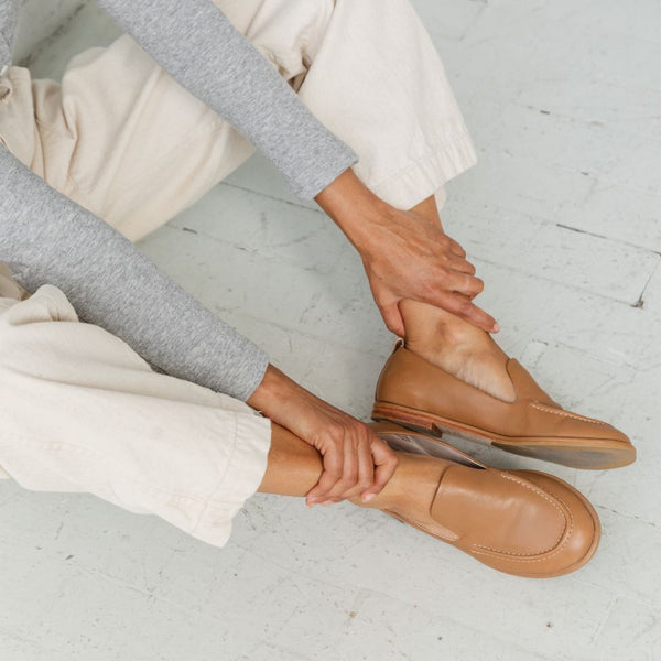 classic tan miel nude loafer slip on the row comfortable side view