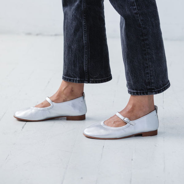 mary jane buckle strap soft square toe leather comfortable ballet flat side view