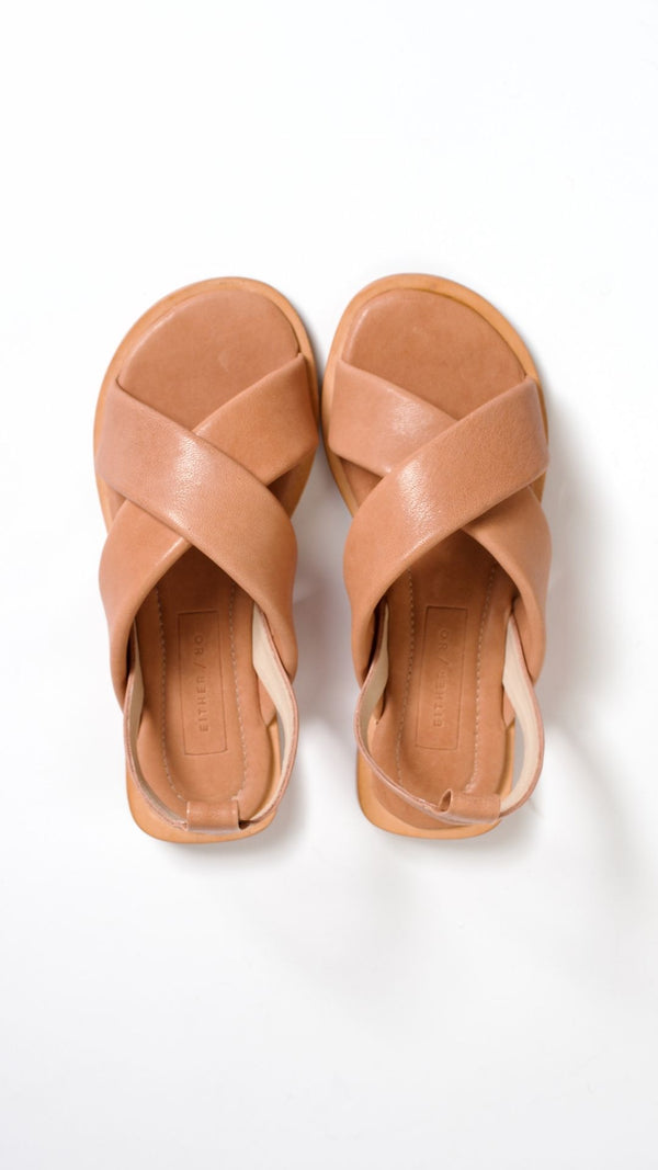 cloud sandal padded strap leather minimalist crossband sport sandal tan honey nude top view