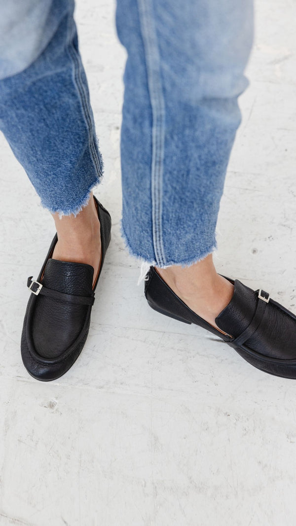 coast loafer slim vintage suede boat shoe moccasin black leather top view