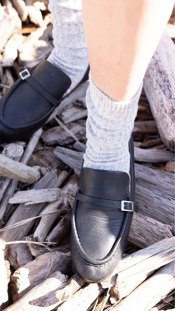 coast loafer slim vintage suede boat shoe moccasin black leather buckle detail