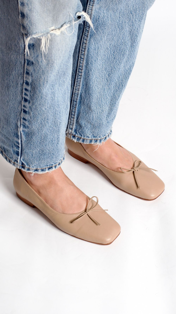 demi ballet flat clay nude leather comfy square toe wear to work top view