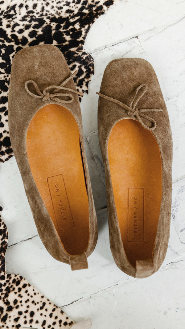 demi ballet moss taupe suede leather square toe comfy ballet flat square toe