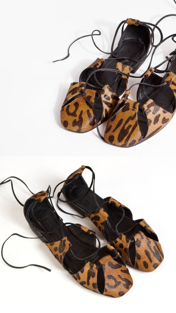 ghillie lace up leopard calf hair flats detail views
