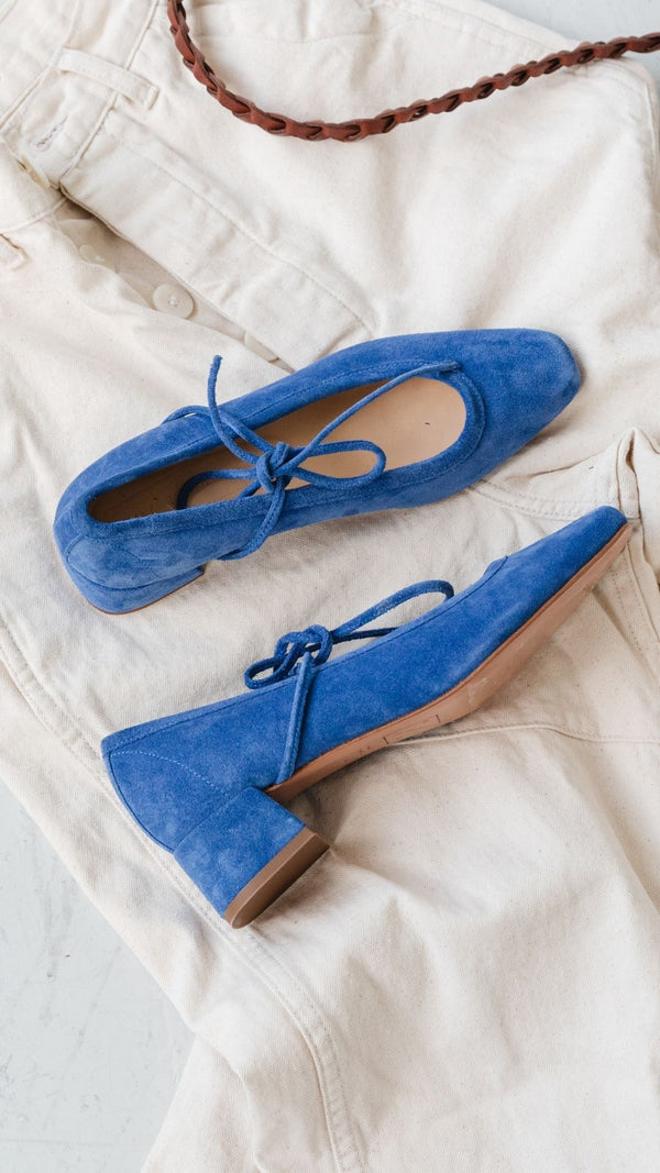 heeled ballet snipped square toe block heel bow tie royal blue suede wedding something blue