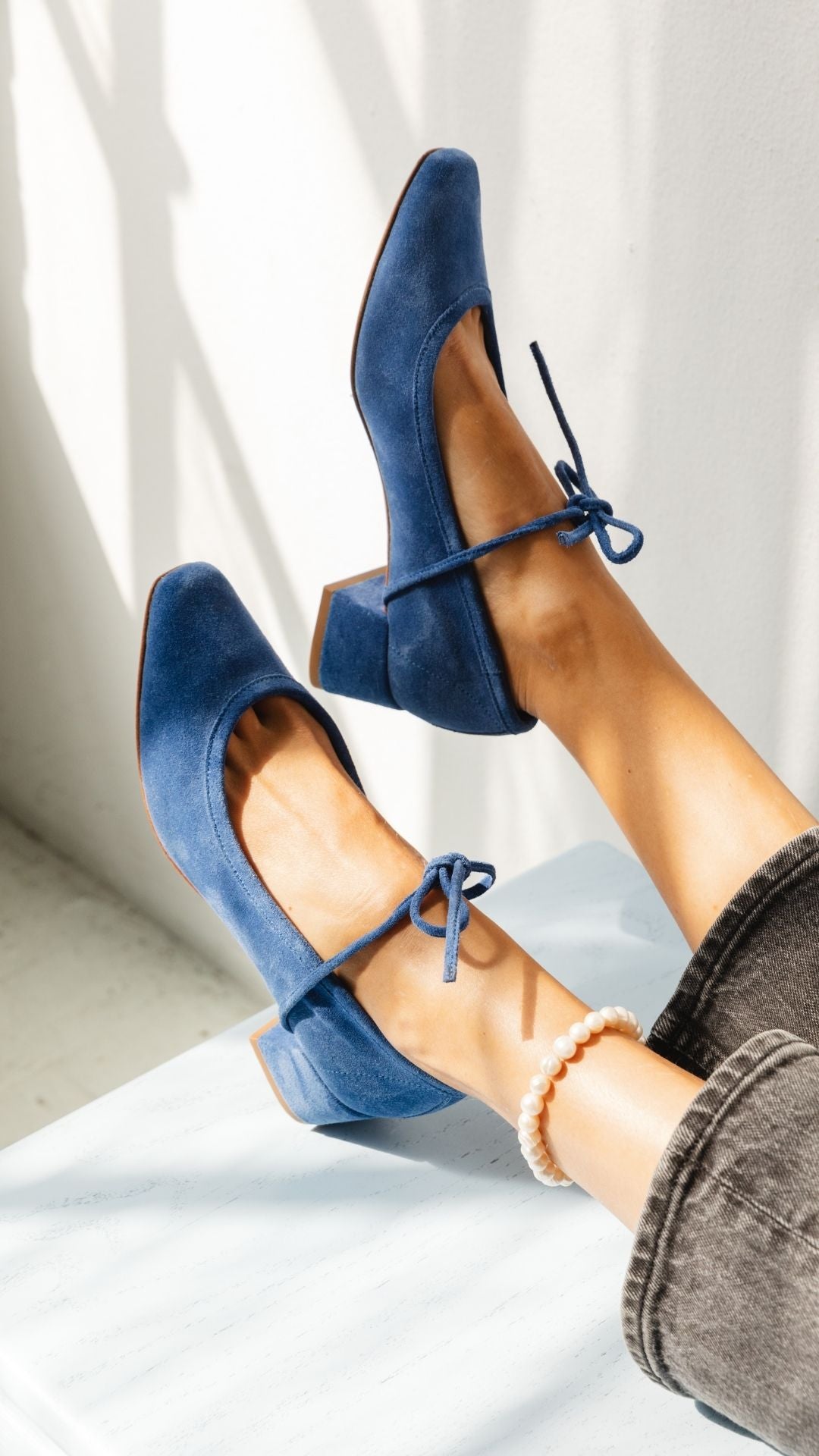 The Heeled Ballet Blue | Italian Suede Block Heel | EITHER/OR