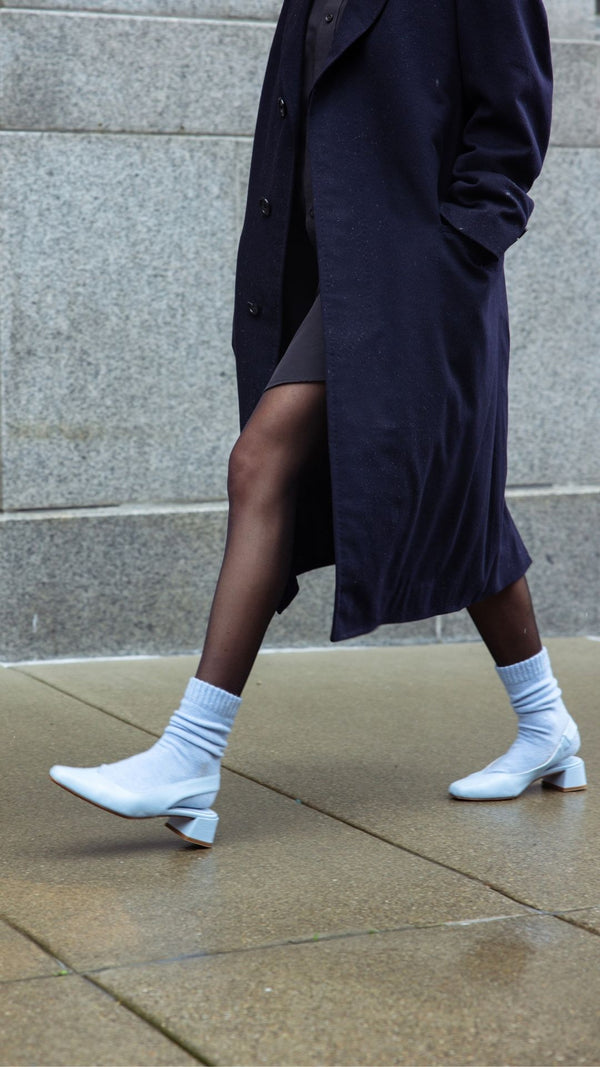minimalist slingback block heeled pump in sky baby blue leather cbk