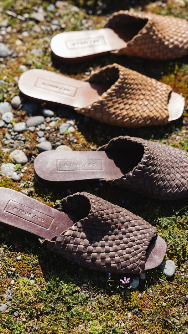either or woven slide sandal umber tan nude miel natural chocolate leather