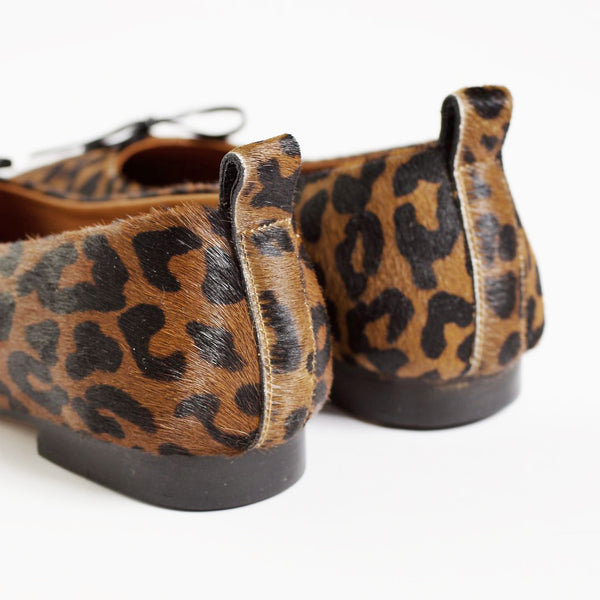 demi ballet flat leopard calf hair comfy square toe back tab detail