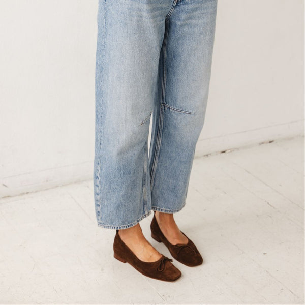 demi ballet chocolate suede square toe comfy ballet flat wear with jeans
