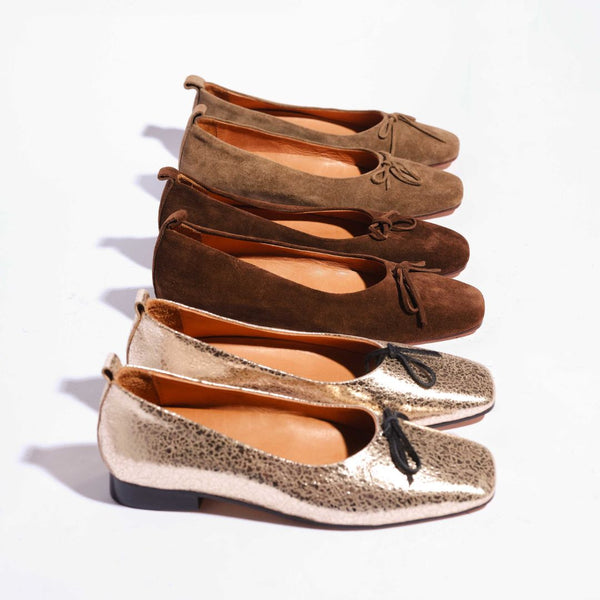 demi ballet moss taupe suede leather square toe comfy ballet flat neutral colors