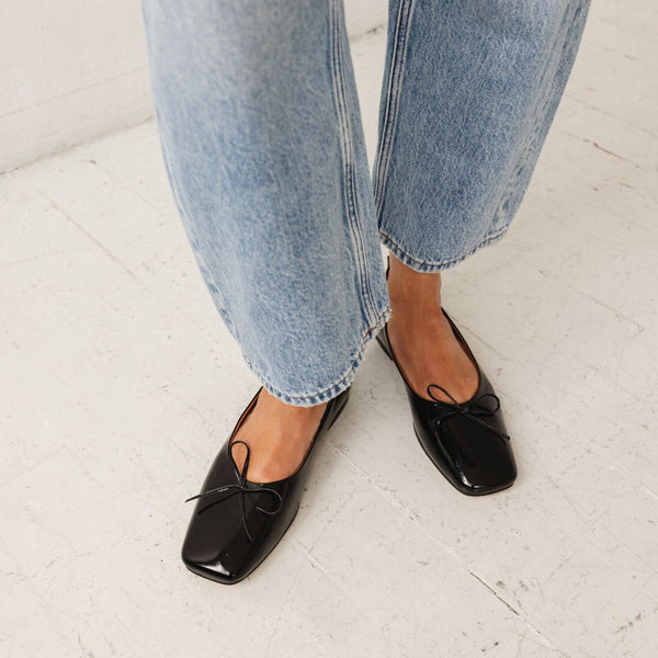 demi ballet black patent leather square toe comfy ballet flat top down