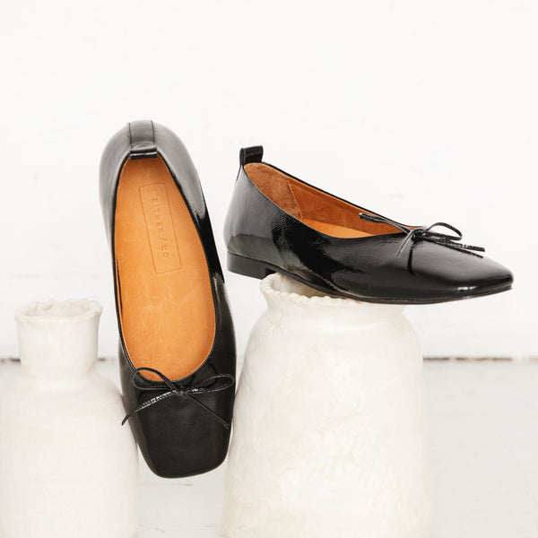demi ballet black patent leather square toe comfy ballet flat investment piece