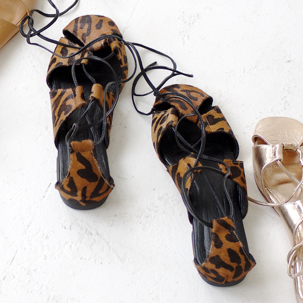 ghillie lace up leopard calf hair flats back view