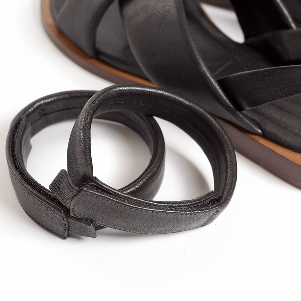 cloud sandal padded strap leather minimalist crossband sport sandal black artisan velcro strap