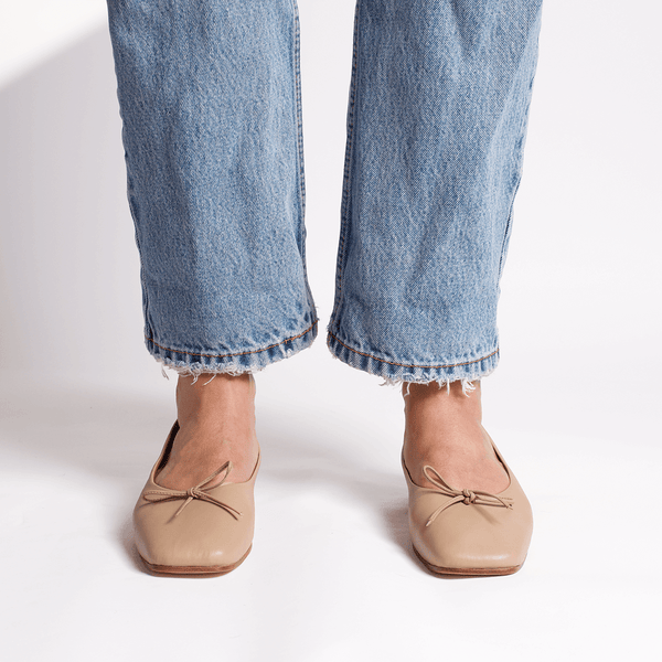 demi ballet flat clay nude leather comfy square toe wear to work front on the foot