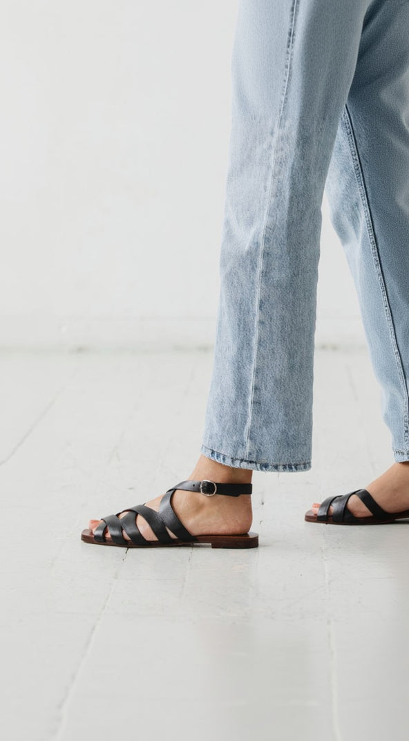 either or criss cross minimal slide sandal black premium side view