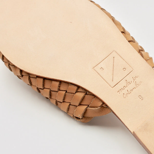 either or woven slide natural tan cognac honey leather handmade huarache slip on made in colombia