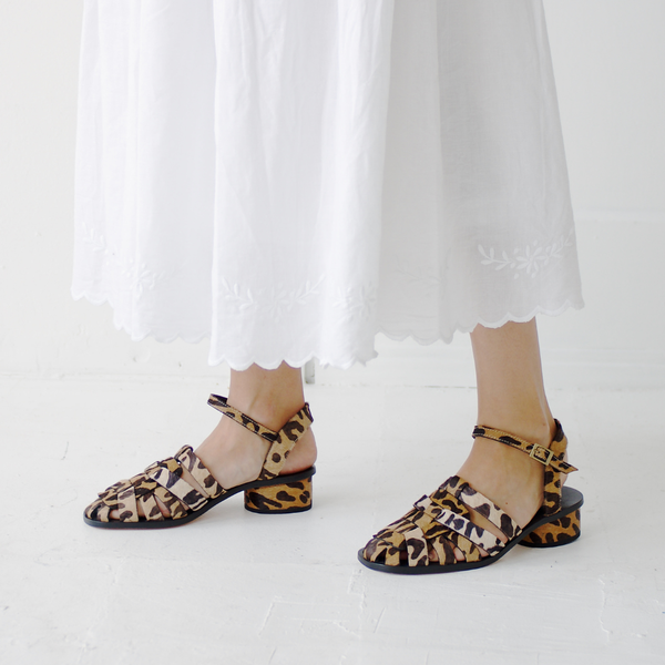 fisher heel leopard calf hair premium leather block heel dress summer events
