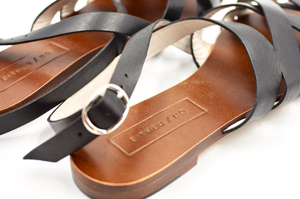 either or criss cross minimal slide sandal black premium leather made in colombia