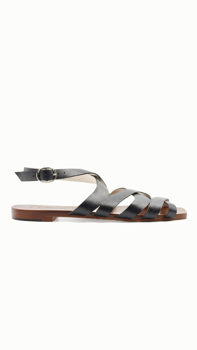 靴 LASER-CUT LEATHER CROSS SLIDES Criss Cross Leather Slide Sandal – Black | EITHER/OR – E I T H E R