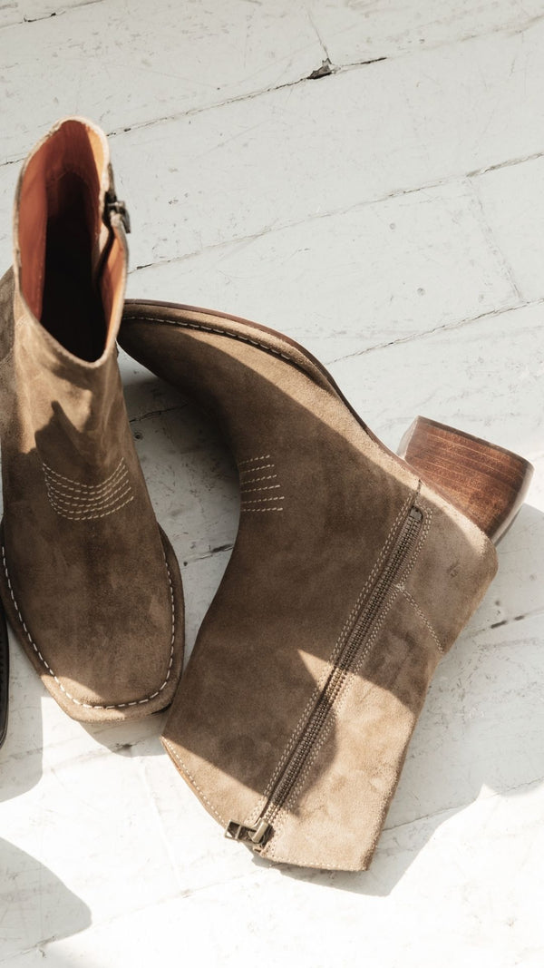 west boot taupe moss suede block heel western square toe mid boot bestselling