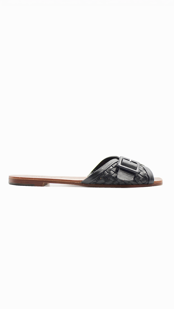 either or woven buckle slide sandal vintage handmade black dress event