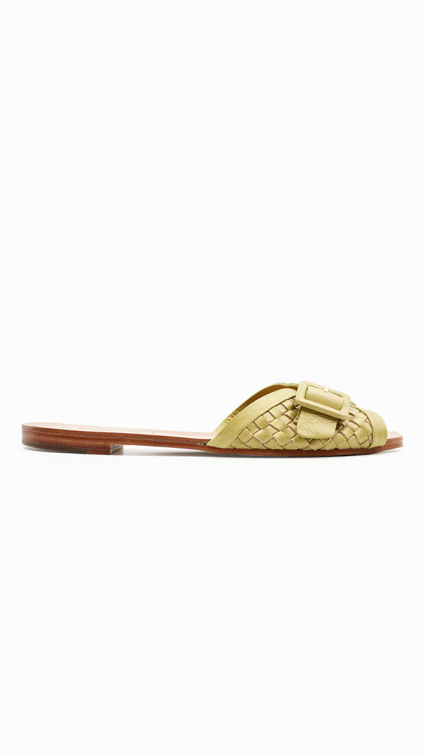 either or woven buckle slide sandal vintage handmade green