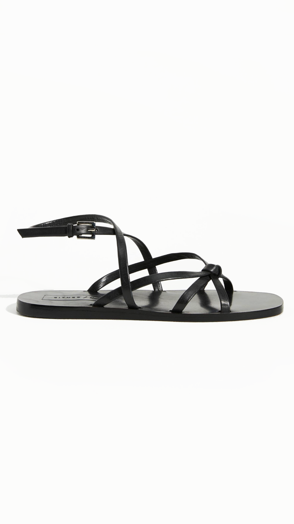 either or black strappy simple dress sandal premium leather