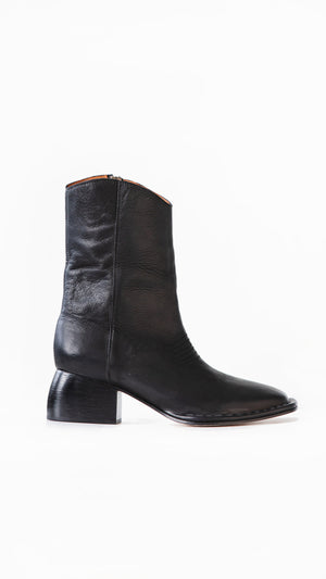 west boot taupe tumbled black leather block heel western square toe mid boot