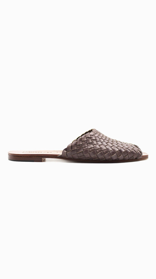 either or woven slide sandal umber side view