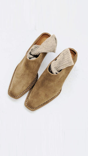 canyon clog western 90s heeled mule clog moss taupe suede leather top view