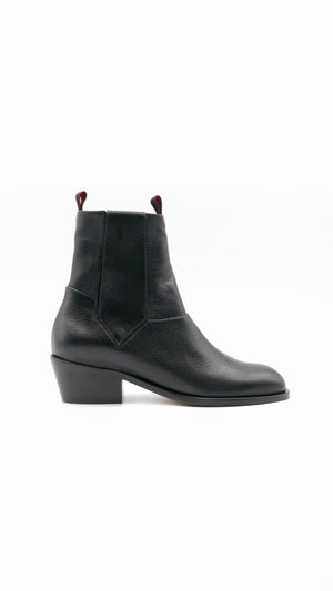 vintage chelsea pull on bootie italian full grain black polished leather