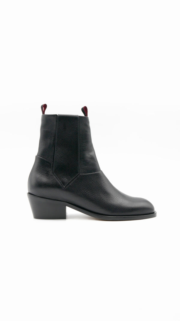 vintage chelsea pull on bootie italian full grain black polished leather