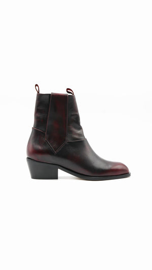 vintage chelsea pull on bootie italian full grain oxblood burgundy leather