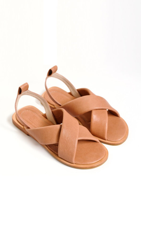 cloud sandal padded strap leather minimalist crossband sport sandal tan honey nude three quarter