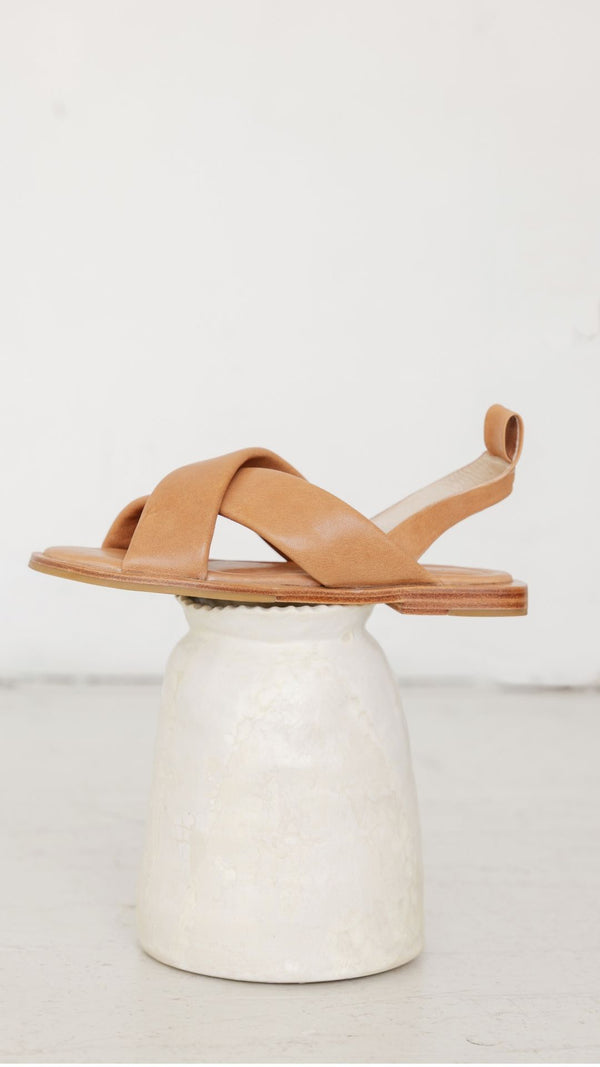 cloud sandal padded strap leather minimalist crossband sport sandal tan honey nude side view