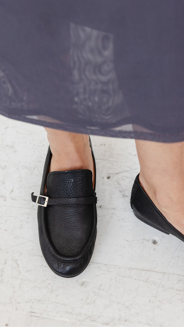coast loafer slim vintage suede boat shoe moccasin black leather the row