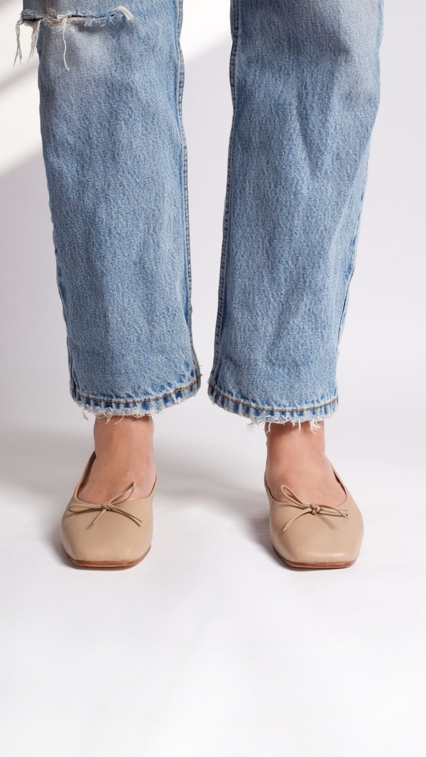 demi ballet flat clay nude leather comfy square toe wear to work on the foot
