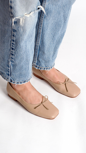 demi ballet flat clay nude leather comfy square toe wear to work top view