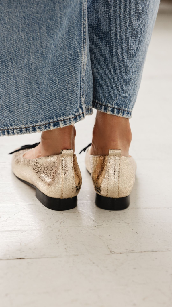 demi ballet metallic leather square toe comfy ballet flat back detail
