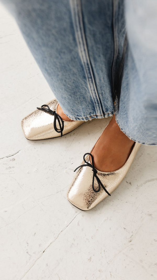 demi ballet metallic leather square toe comfy ballet flat black bow