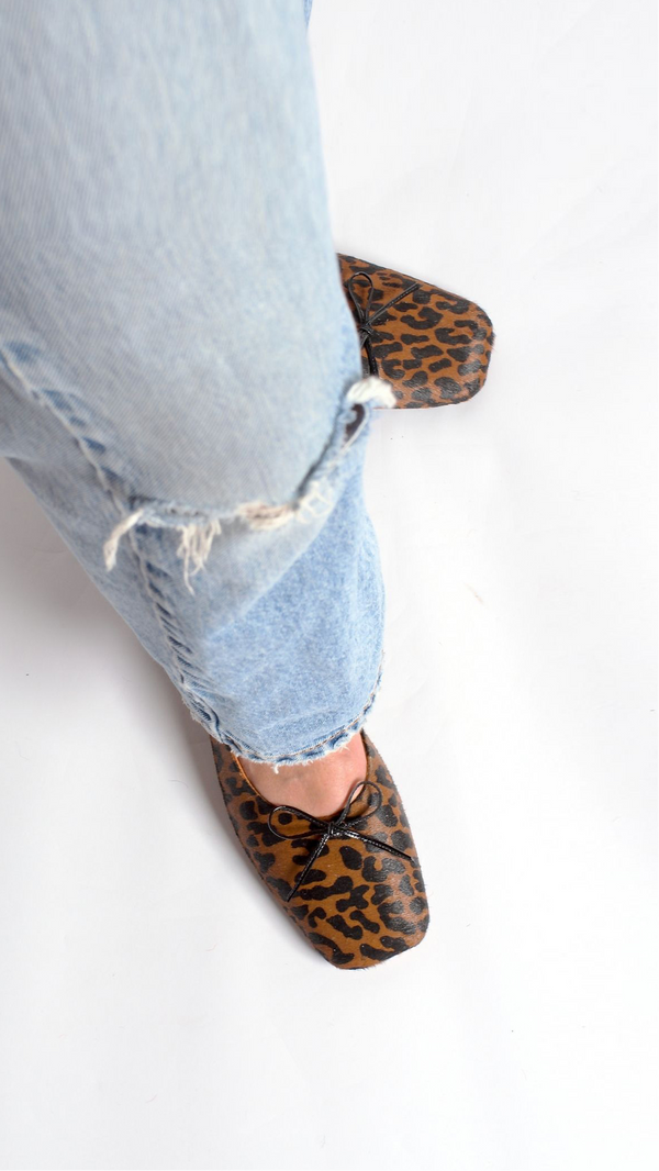 demi ballet flat leopard calf hair comfy square toe with bow top view