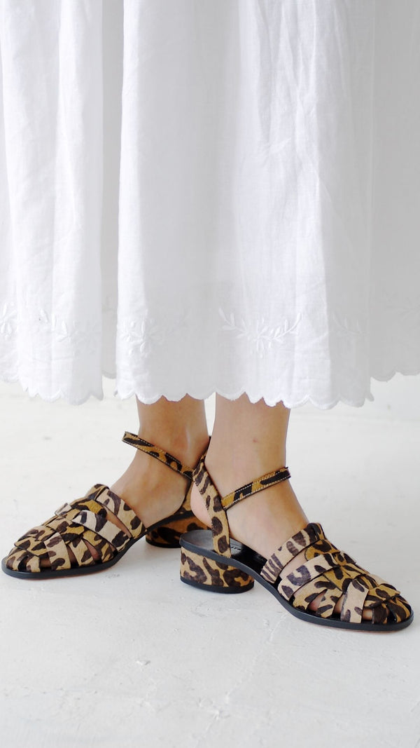 fisher heel leopard calf hair with ankle strap on the foot wedding dress sandal
