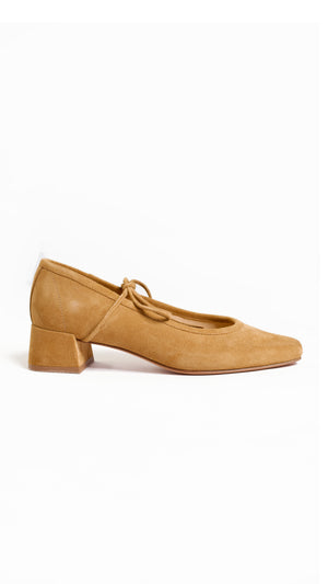 heeled ballet tan lace up bow heel in tan camel suede