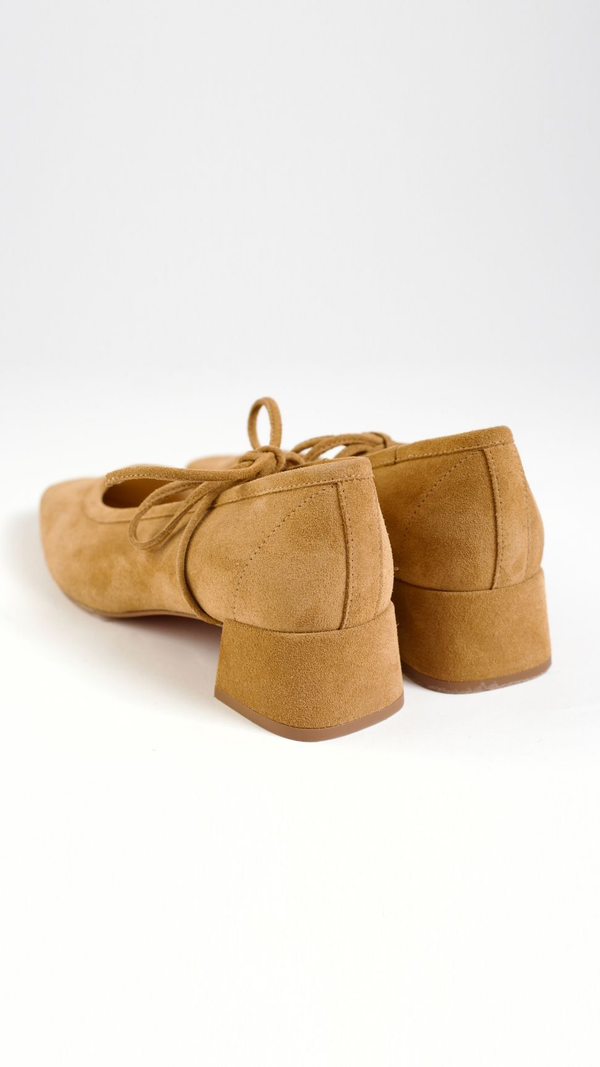 heeled ballet tan lace up bow heel in tan camel suede product detail